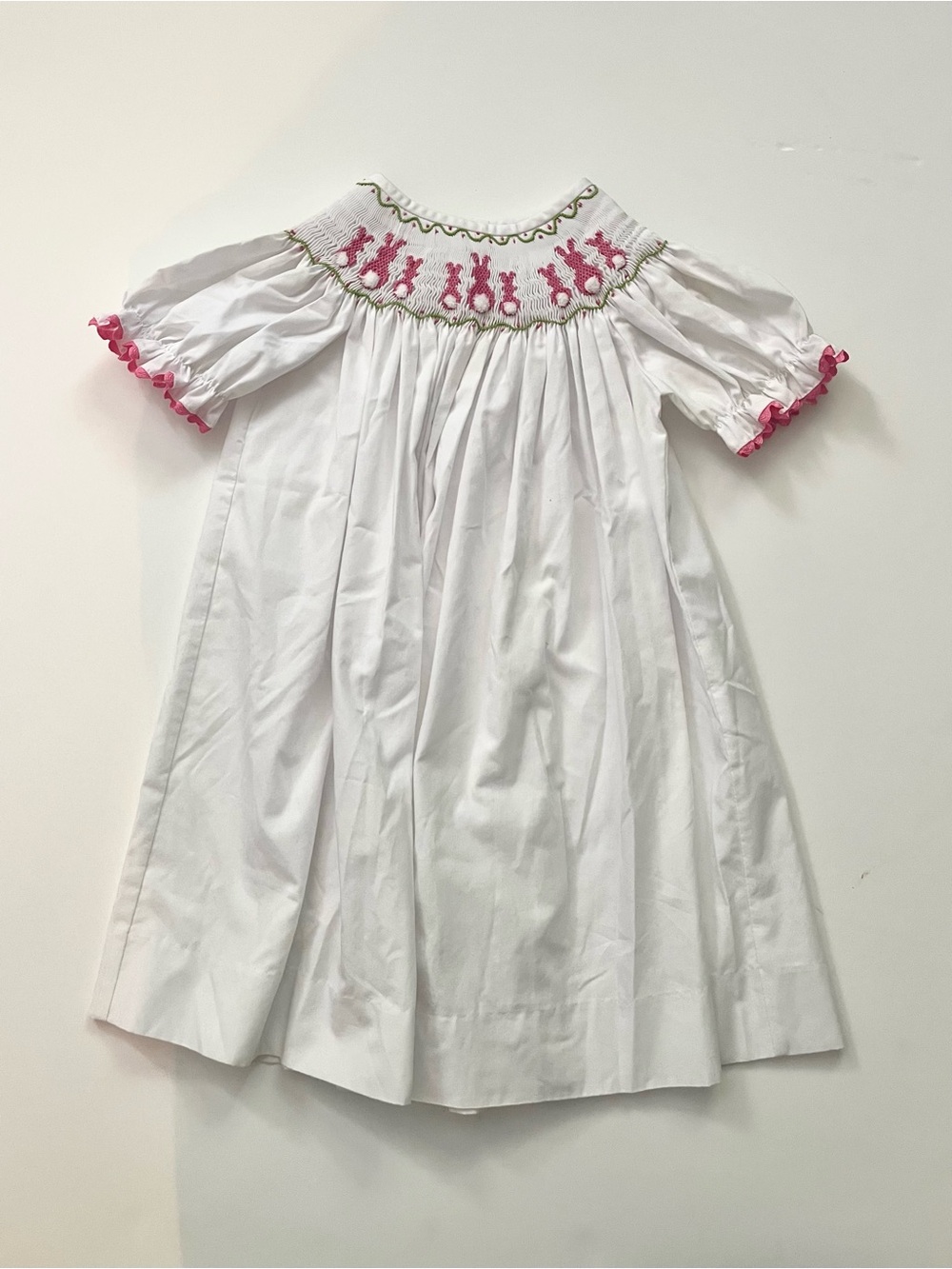 TRUE Smocked Easter Dress White Pink Bunnies 4T